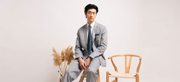 Model is wearing Smoke Blue Cotton Linen Suit from Spring Summer Collection