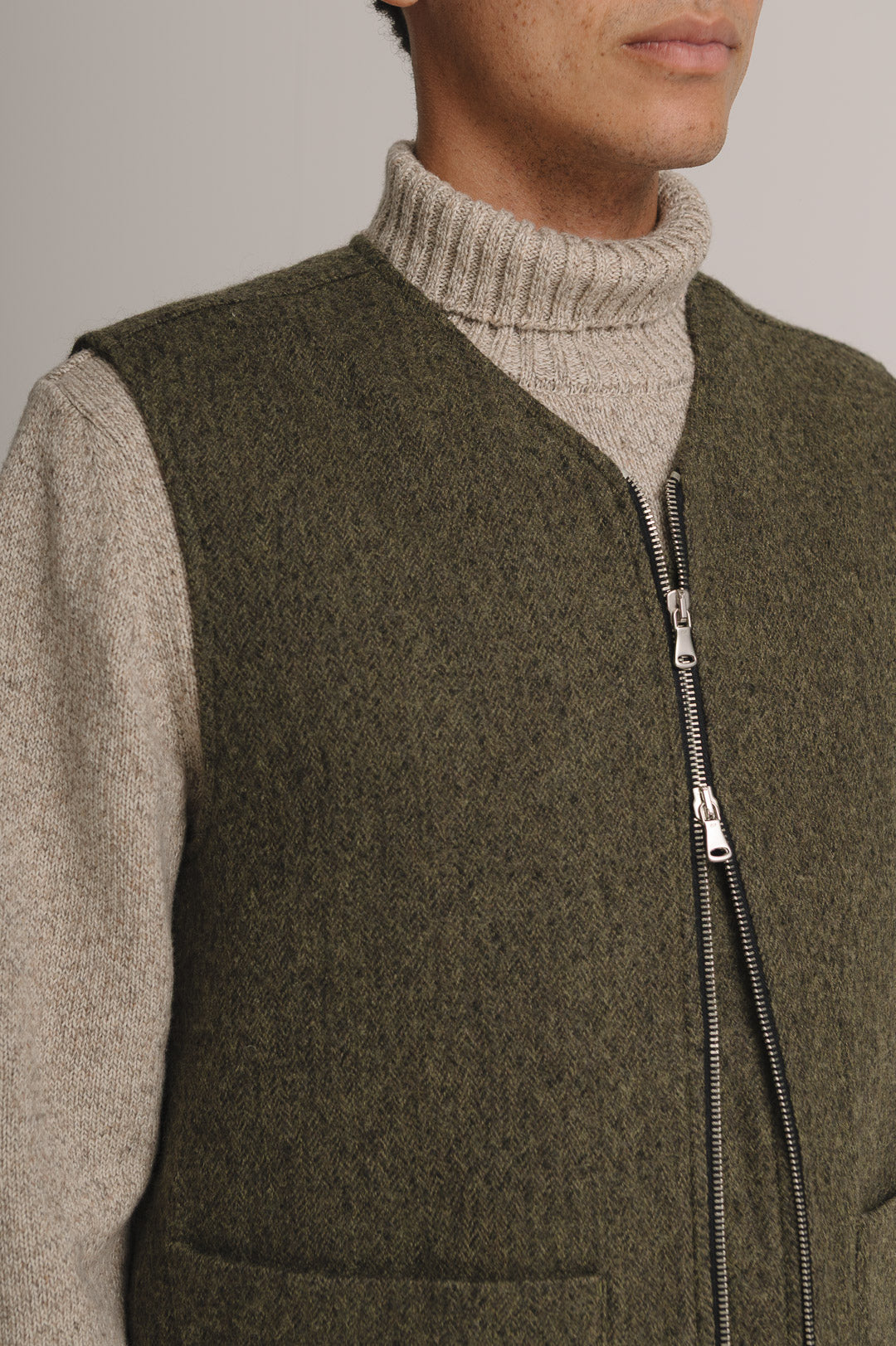 Green Brushed Herringbone Wool Gilet