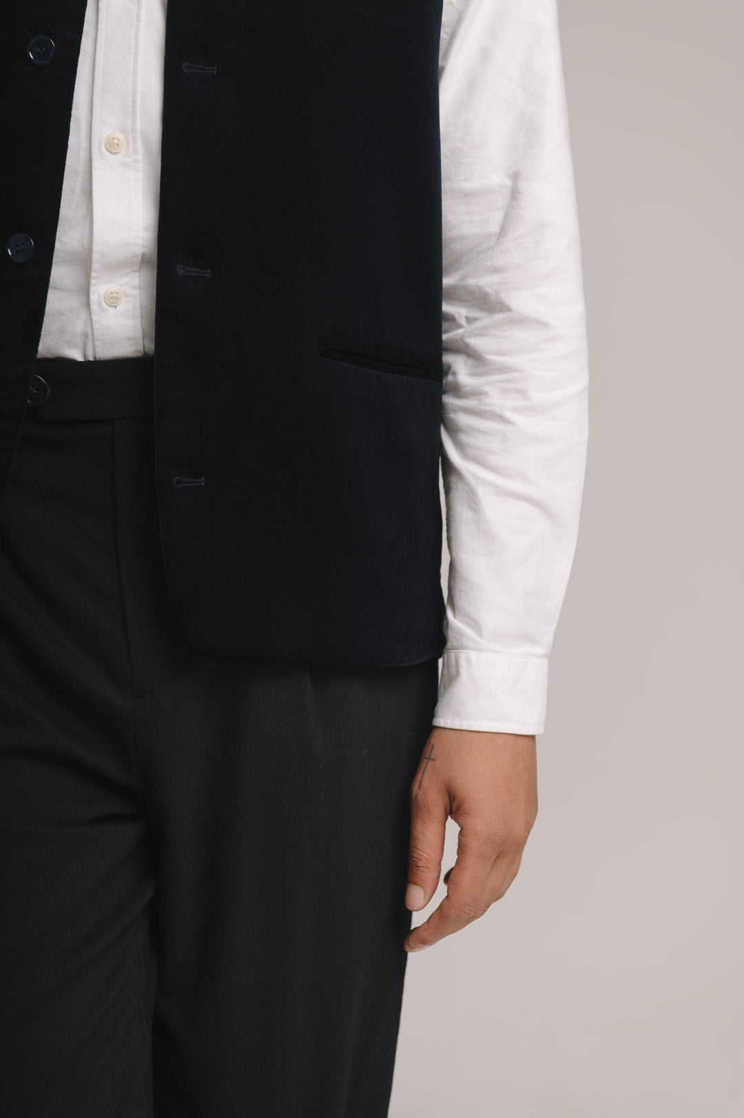 Midnight Navy Organic Velvet Nehru Waistcoat