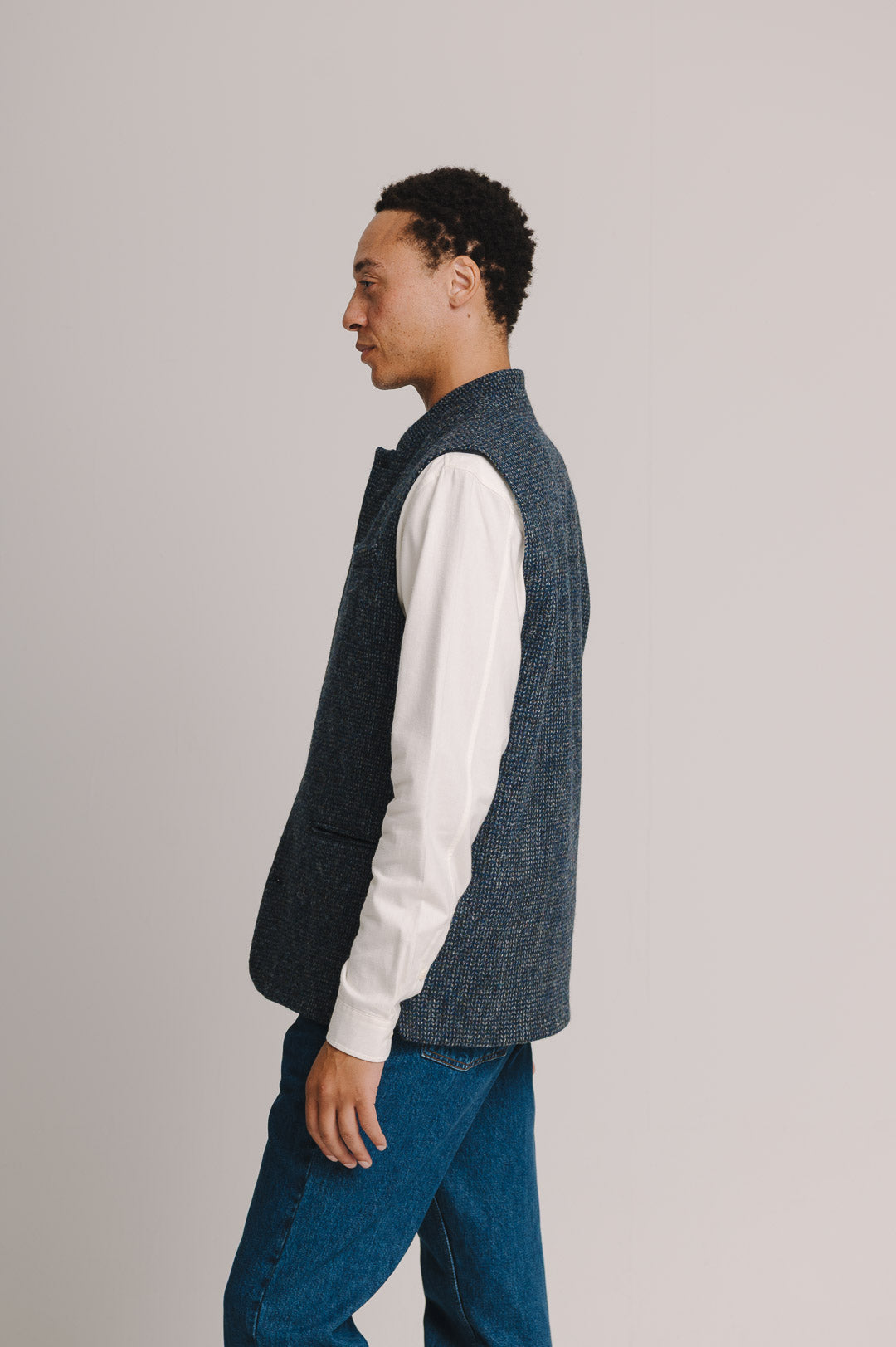 Navy Harris Tweed Nehru Waistcoat