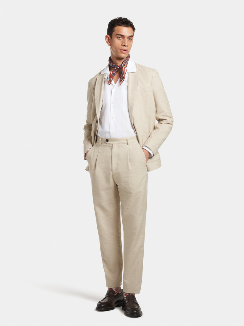 Sand Cotton Linen Pleated Trousers, Casual Trousers - SIRPLUS
