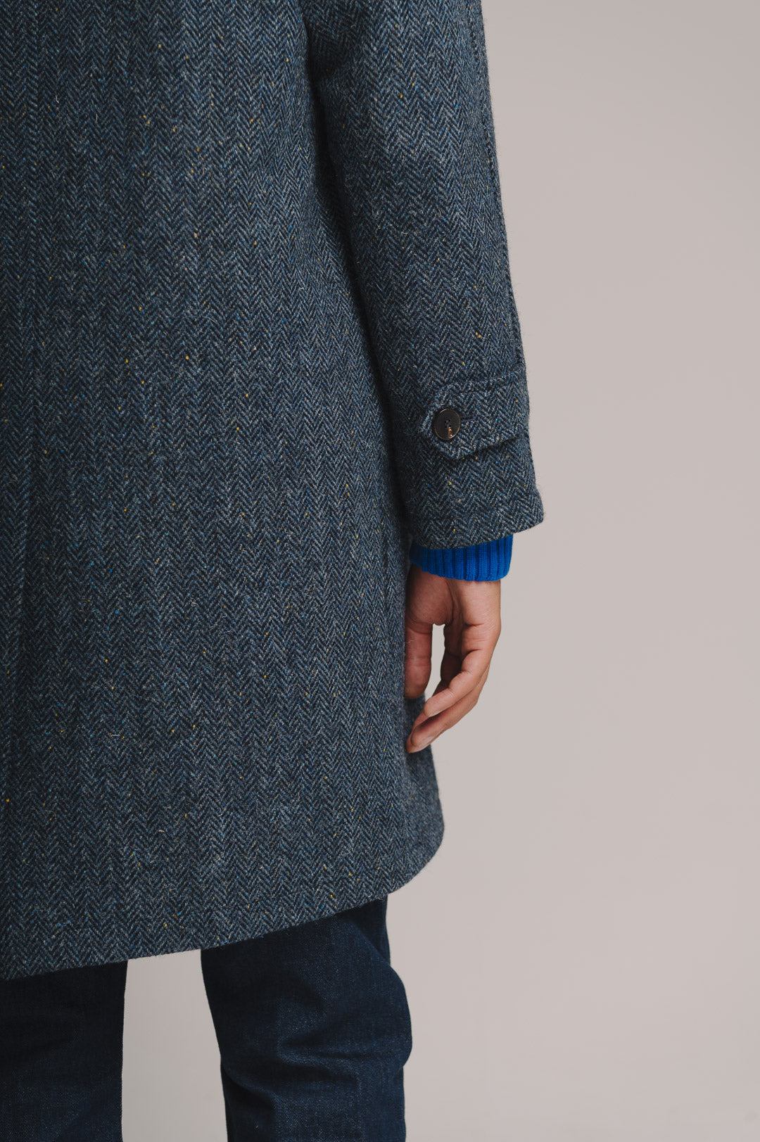 Slate Blue Herringbone Harris Tweed Overcoat
