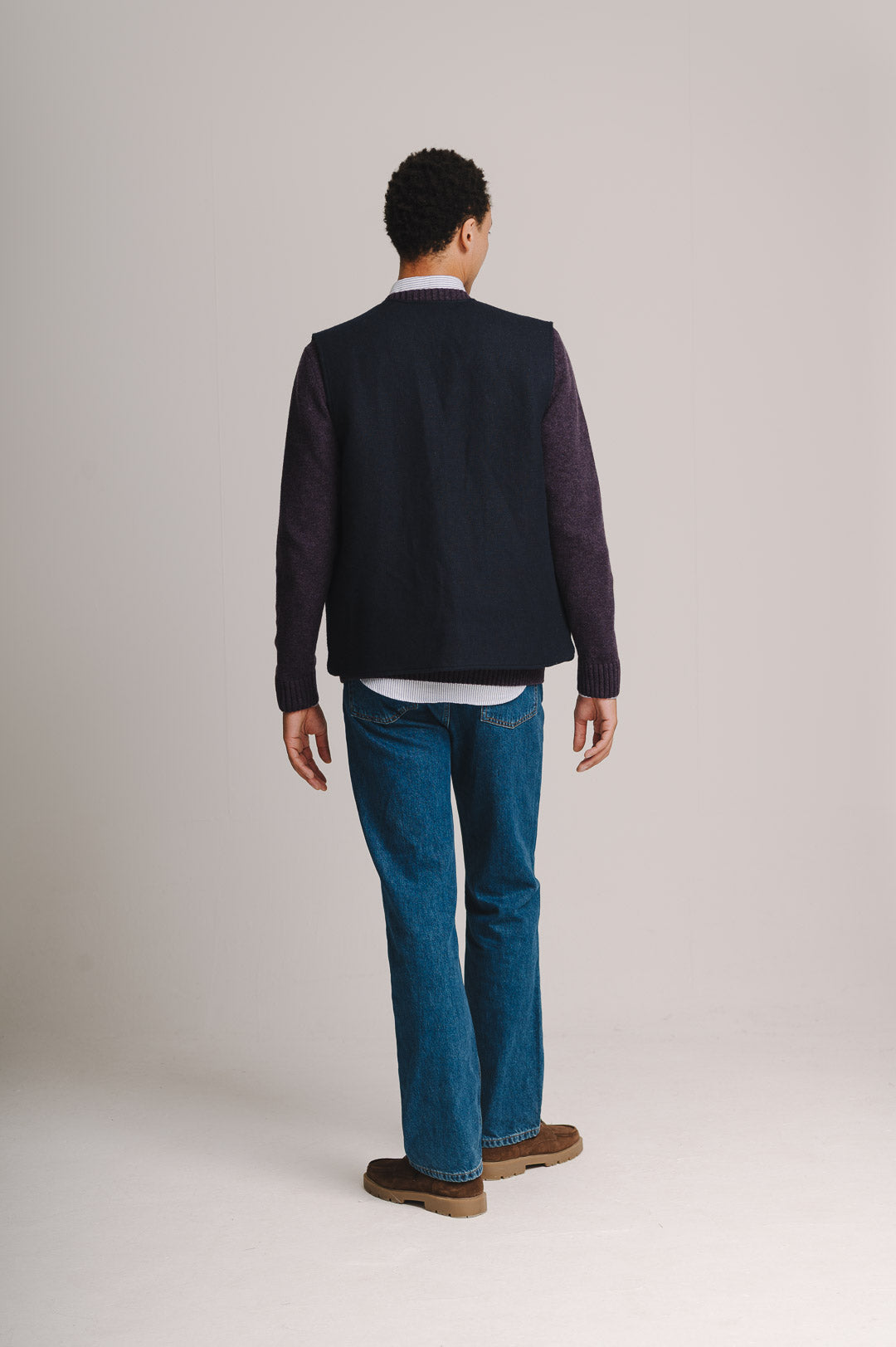 Navy Linen Wool Twill Gilet