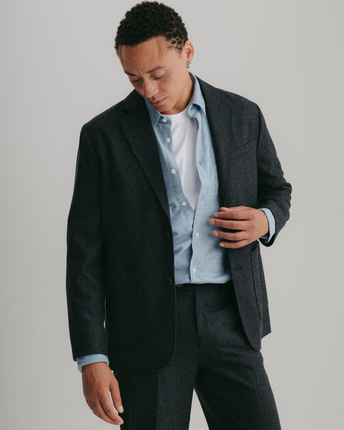 Anthracite Wool Cashmere Flannel Trousers, Casual Trousers - SIRPLUS