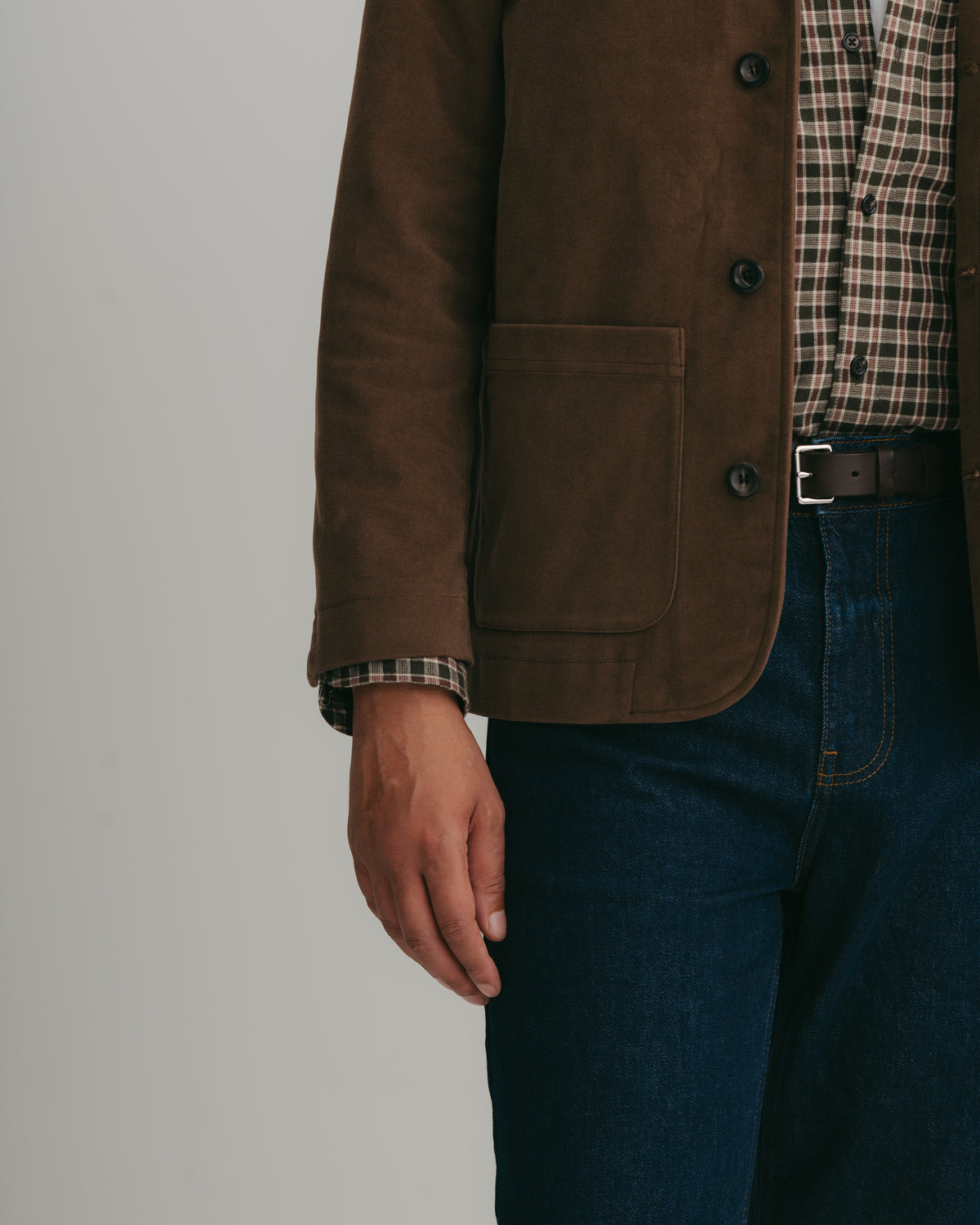 Hazelnut Moleskin Casual Nehru Jacket, Nehru Jacket - SIRPLUS