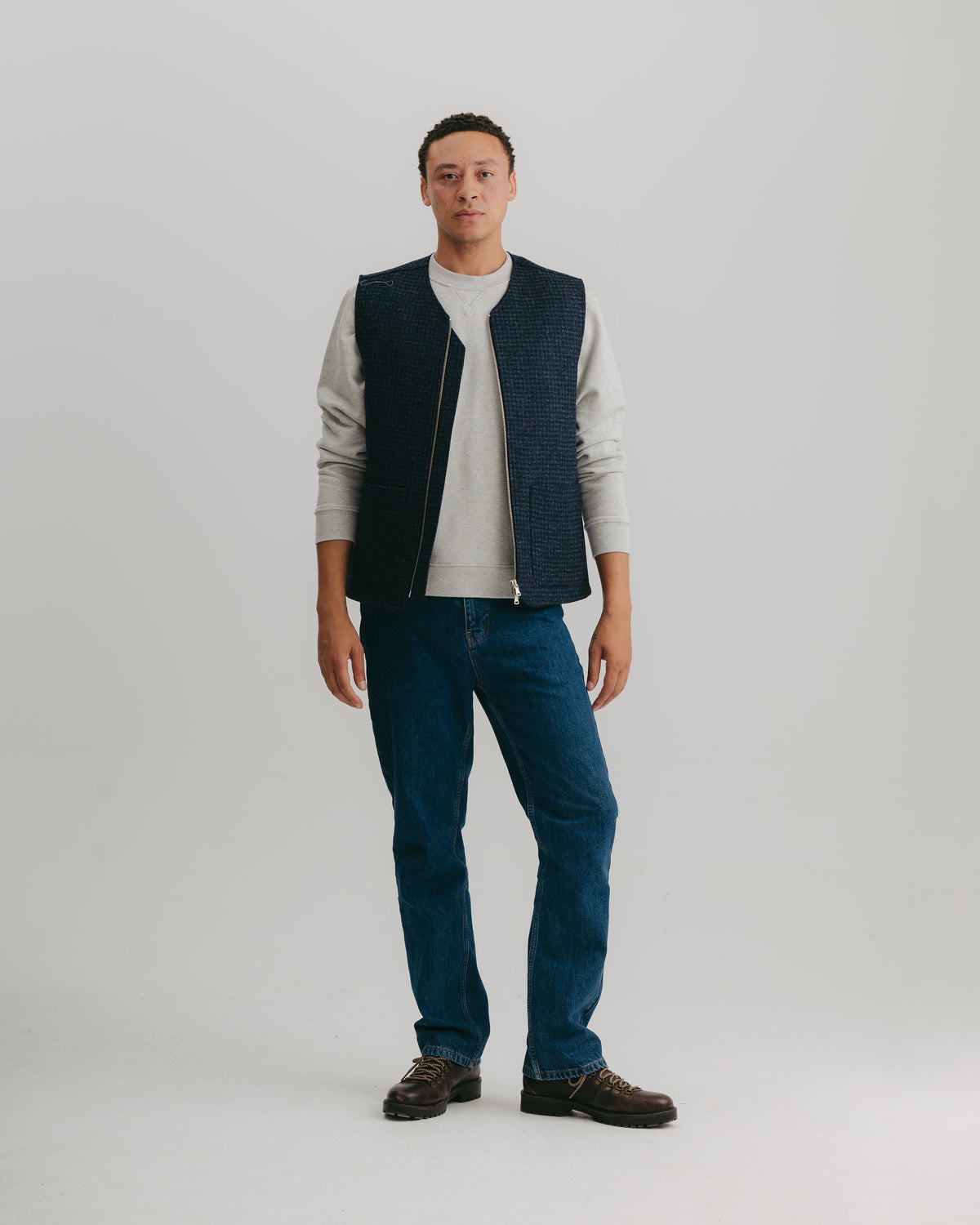 Navy Houndstooth Wool Gilet, Gilet - SIRPLUS