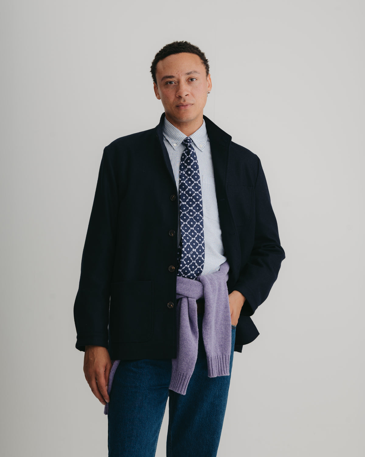 Purple Flora Print Silk Tie