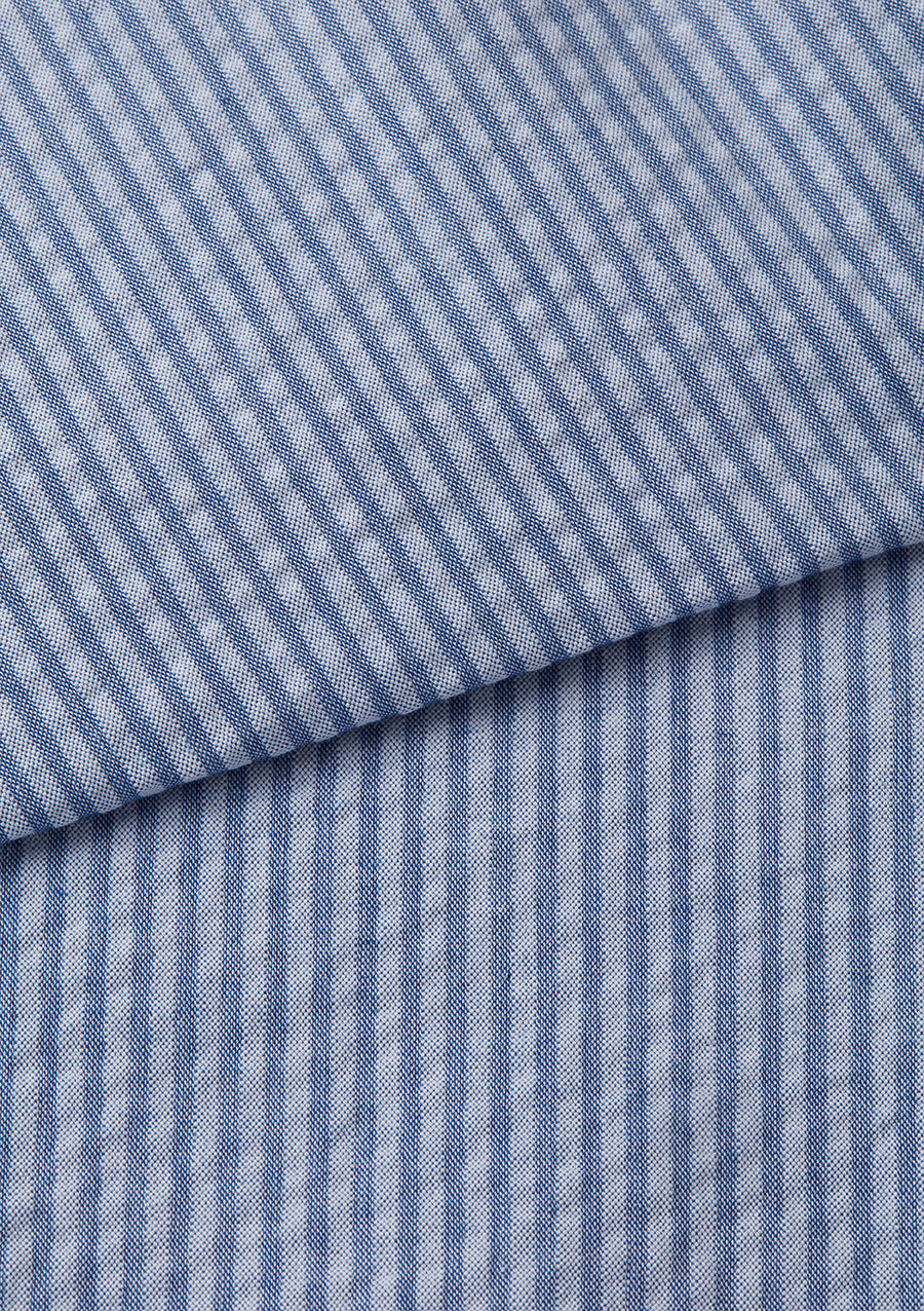 Blue Seersucker Stripe Long Sleeve Cuban Shirt, Long Sleeve Cuban Shirt - SIRPLUS