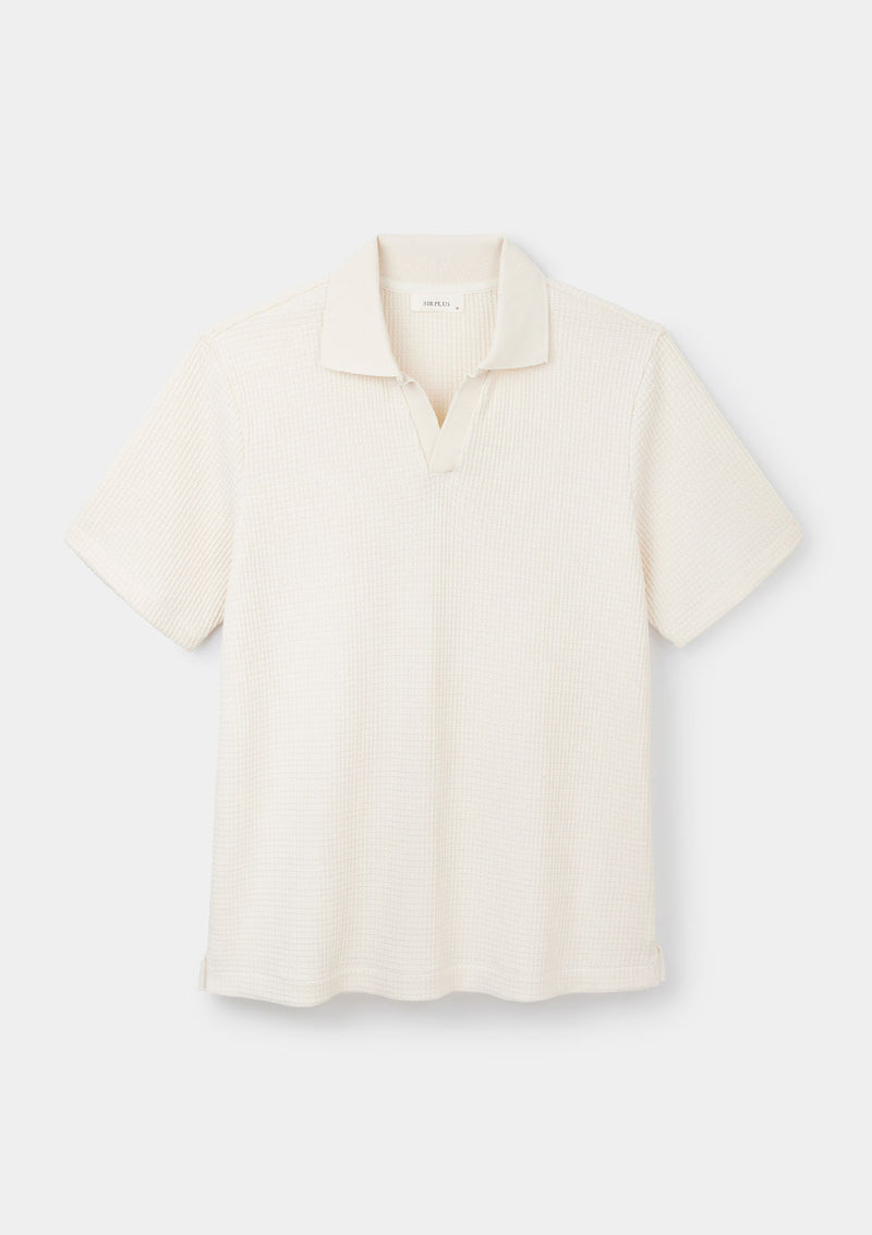 Cream Jersey Waffle Resort Polo, Polo Shirts - SIRPLUS