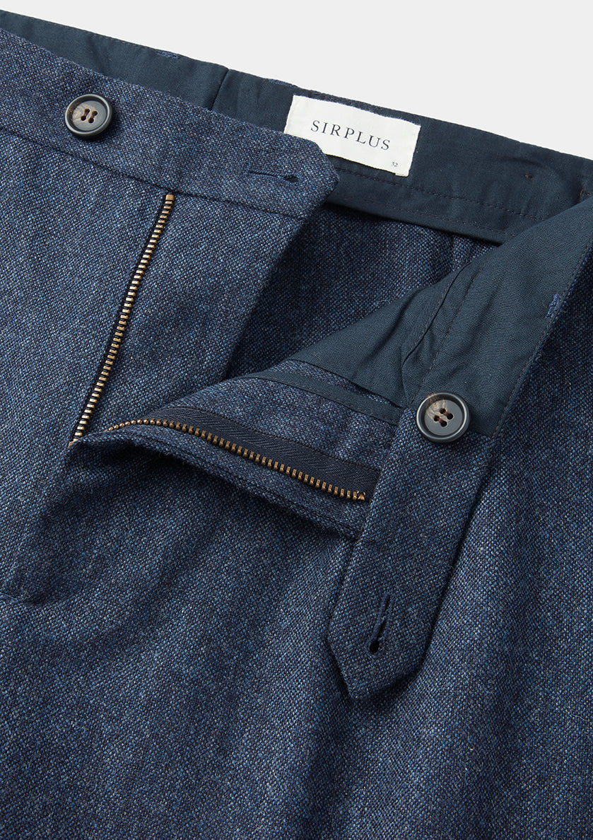 Dark Blue Wool Tweed Pleated Trousers, Pleated Trousers - SIRPLUS