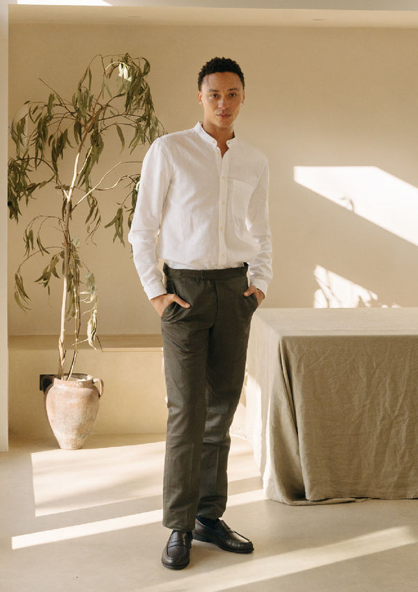 Green Cotton Linen Formal Trousers