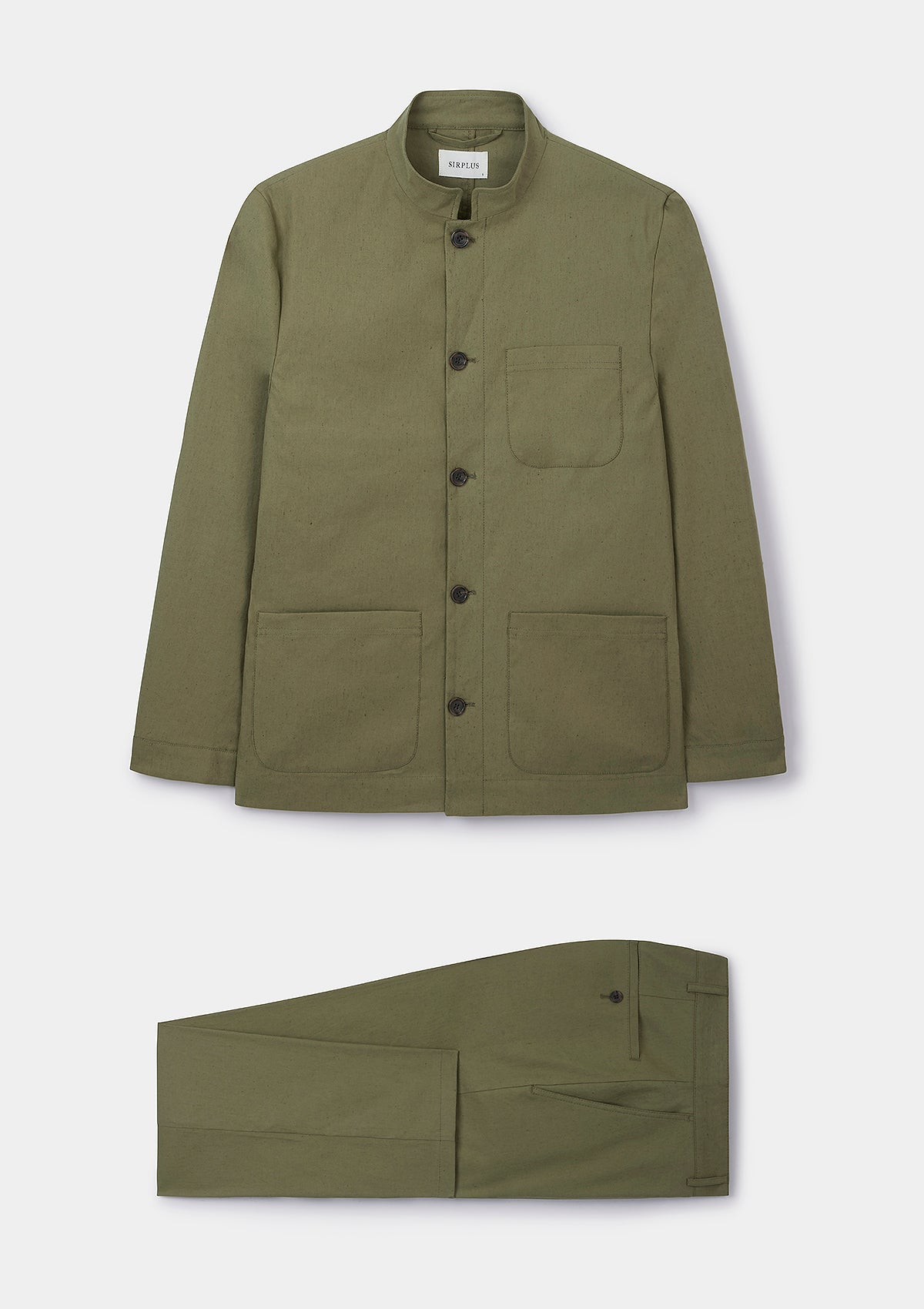 Lichen Green Cotton Linen Casual Nehru Jacket, Nehru Jacket - SIRPLUS