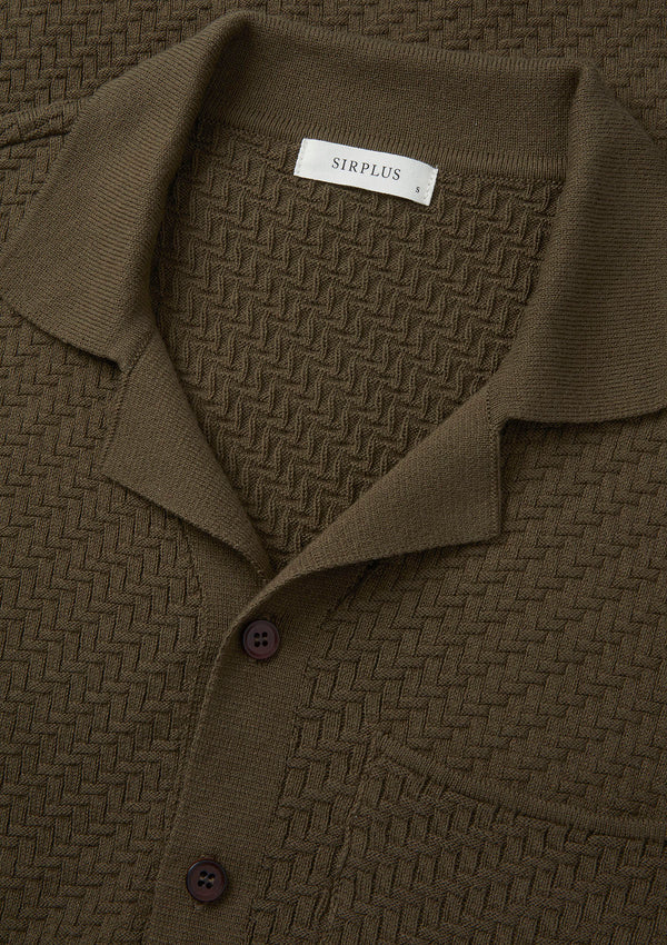 Olive Green Herringbone Knit Polo, Polo Shirts - SIRPLUS