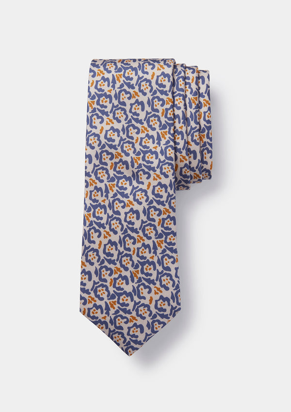 Blue Abstract Flower Print Tie, Ties - SIRPLUS