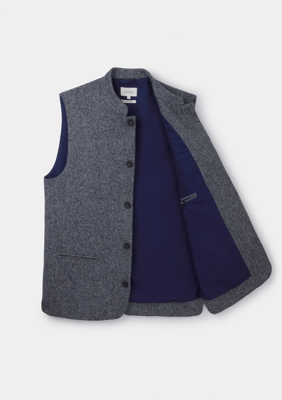 Blue Donegal Tweed Nehru Waistcoat, Nehru Waistcoats - SIRPLUS