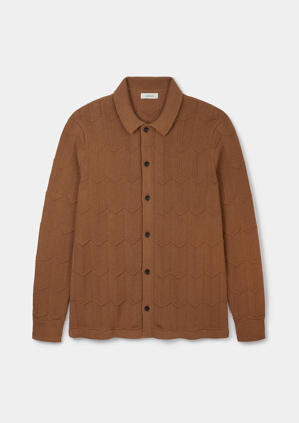 Caramel Chevron Knit Long Sleeve Polo, Polo Shirts - SIRPLUS