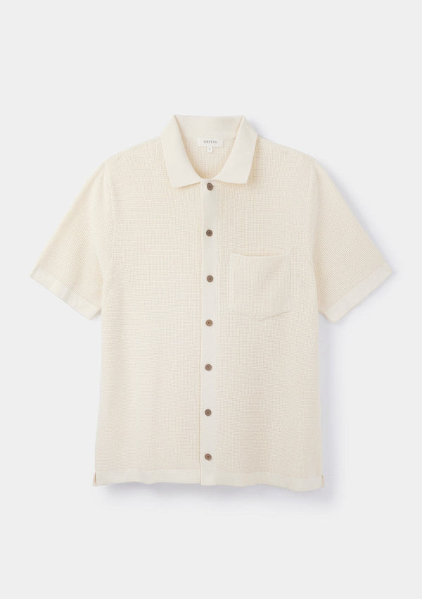 Cream Waffle Knit Polo, Polo Shirts - SIRPLUS