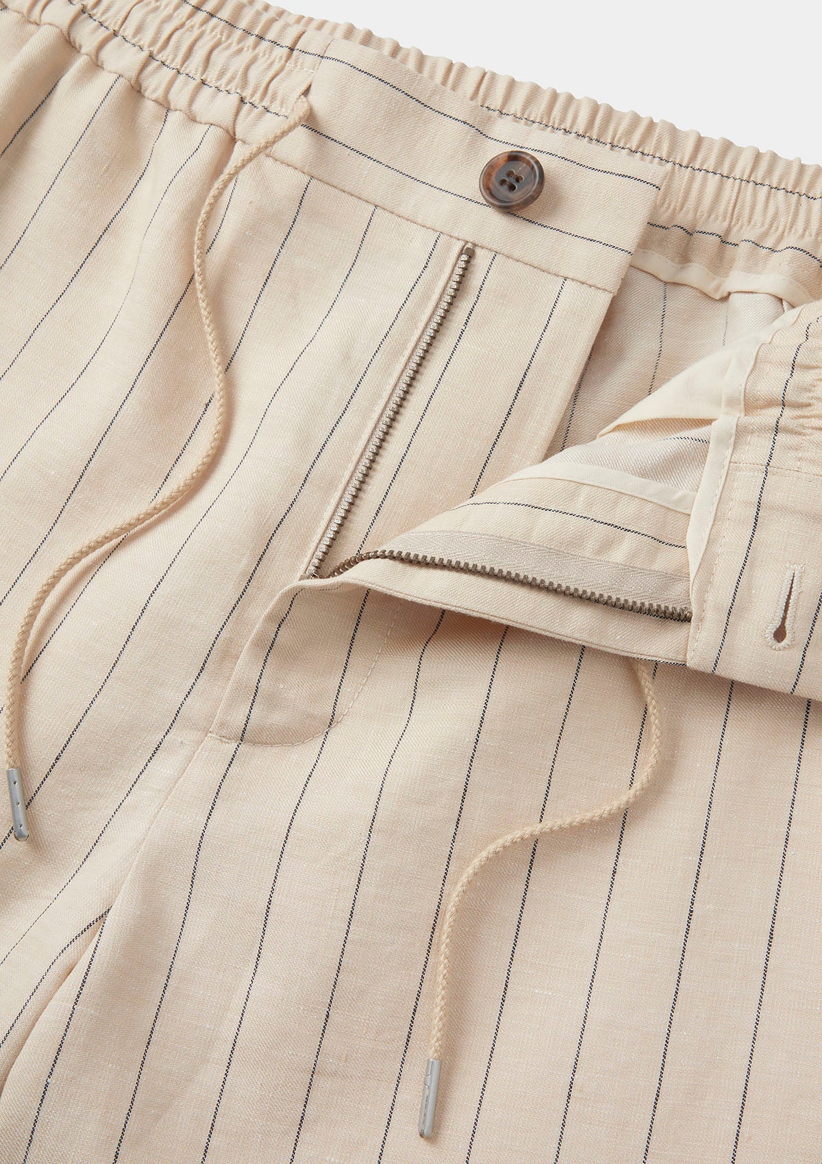 Ecru Pinstripe Drawstring Shorts, Shorts - SIRPLUS