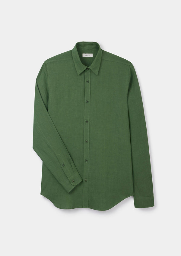 Fern Green Linen Collared Shirt, Collar Shirt - SIRPLUS