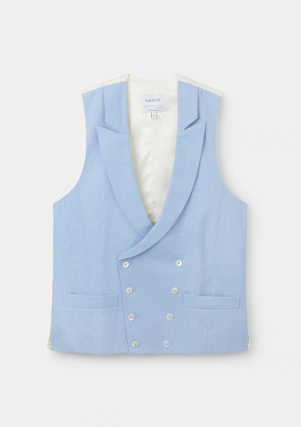 Light Blue Peak Label Double Breasted Waistcoat, Double Breasted Waistcoats - SIRPLUS