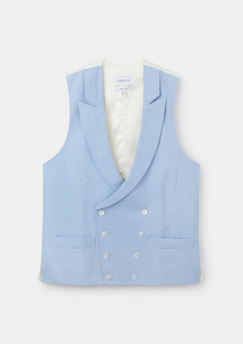 Light Blue Peak Label Double Breasted Waistcoat, Double Breasted Waistcoats - SIRPLUS