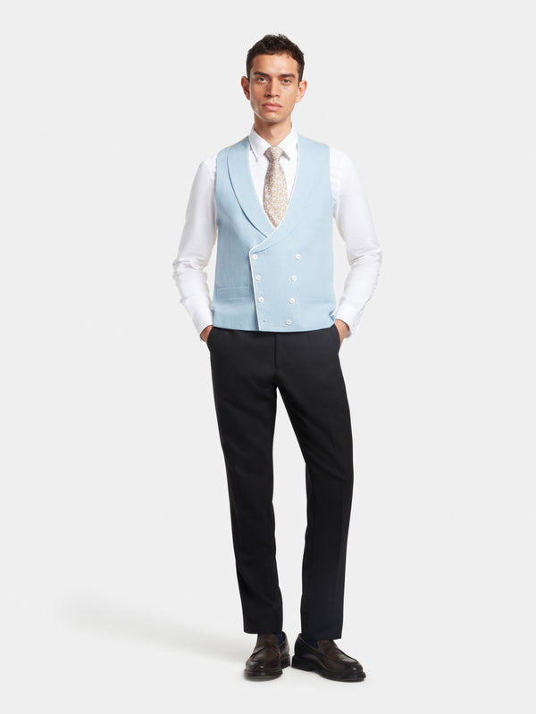 Light Blue Shawl Lapel Double-Breasted Waistcoat, Double Breasted Waistcoats - SIRPLUS