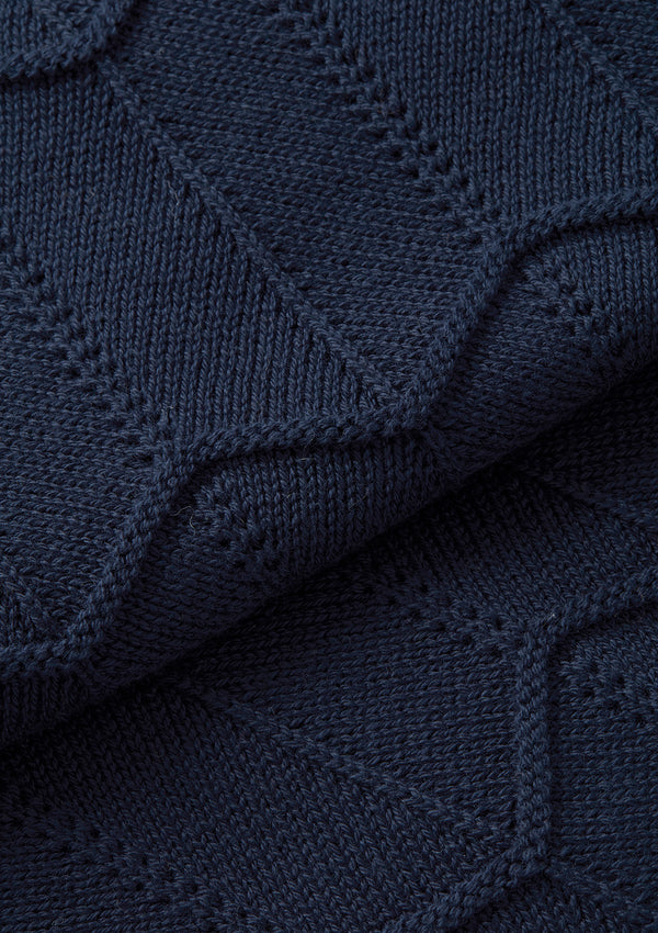 Navy Chevron Knit Long Sleeve Polo, Polo Shirts - SIRPLUS