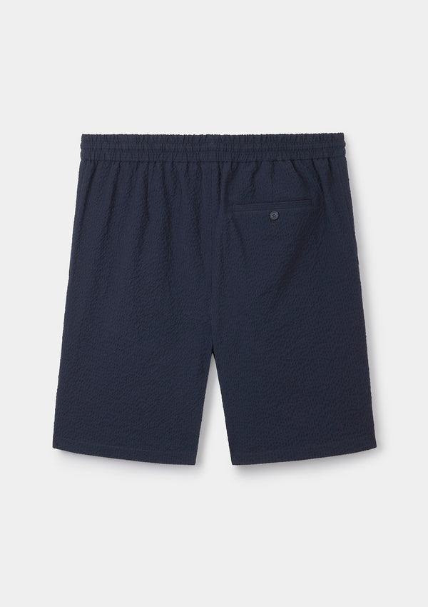 Navy Seersucker Cotton Drawstring Shorts, Shorts - SIRPLUS