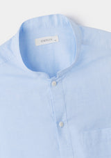 Pale Blue Cotton Linen Mandarin Kaftan, Grandad Shirt - SIRPLUS