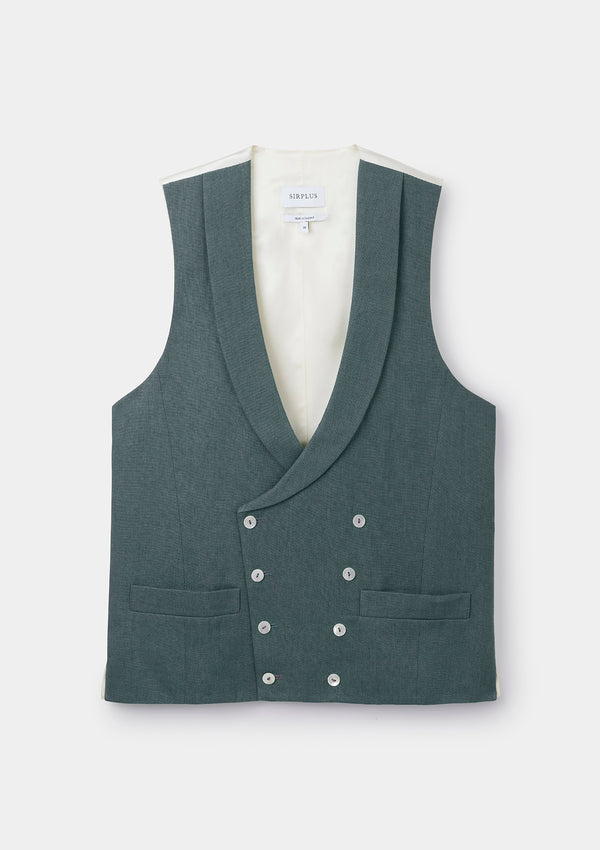 Teal Shawl Lapel Double-Breasted Waistcoat, Double Breasted Waistcoats - SIRPLUS