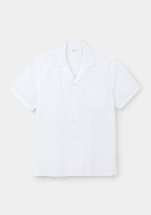 White Self Stripe Cuban Shirt, Cuban Shirt - SIRPLUS