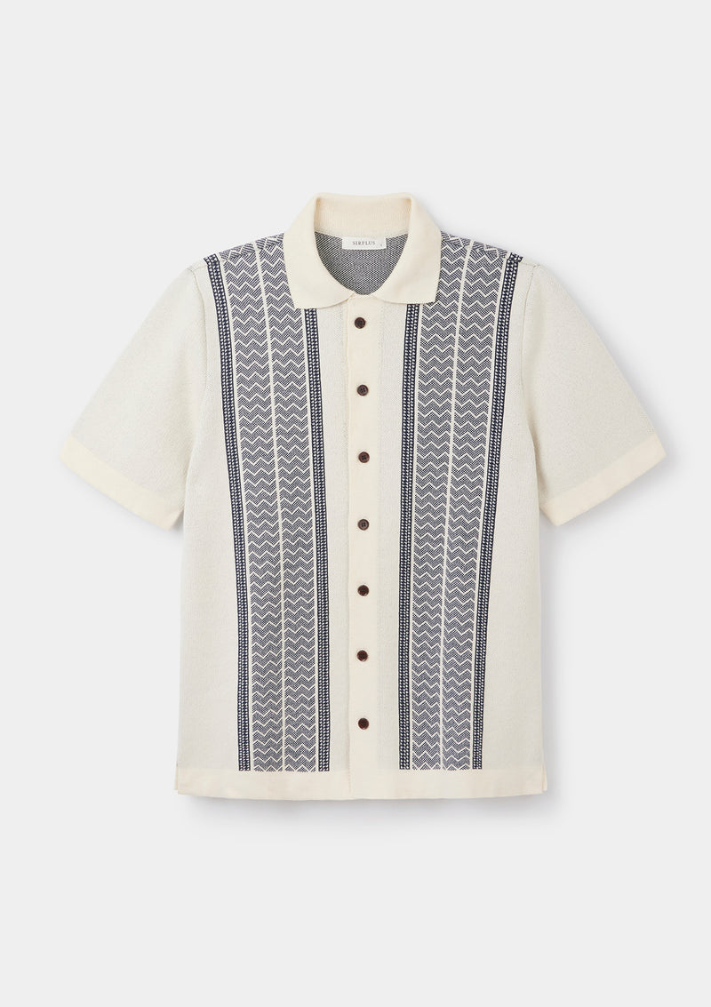 Cream Jacquard-Knit Polo, Polo Shirts - SIRPLUS