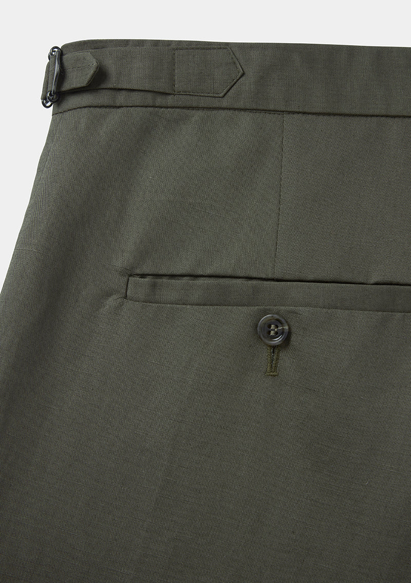 Green Cotton Linen Formal Trousers, Formal Trousers - SIRPLUS