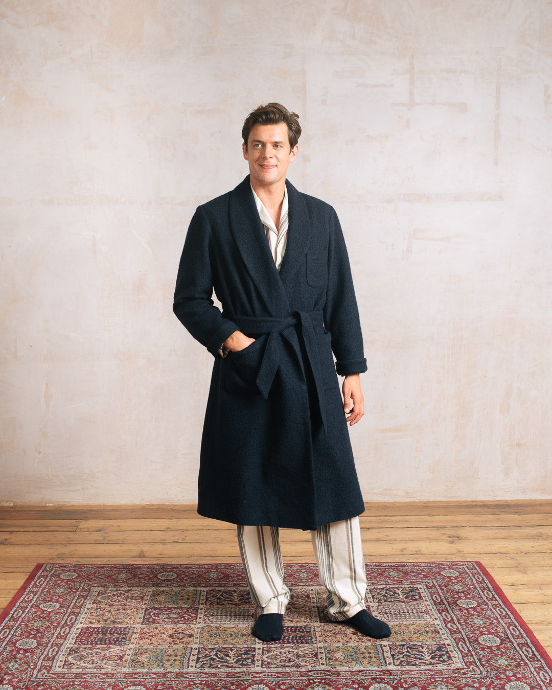 Navy Wool Dressing Gown, Dressing Gown - SIRPLUS