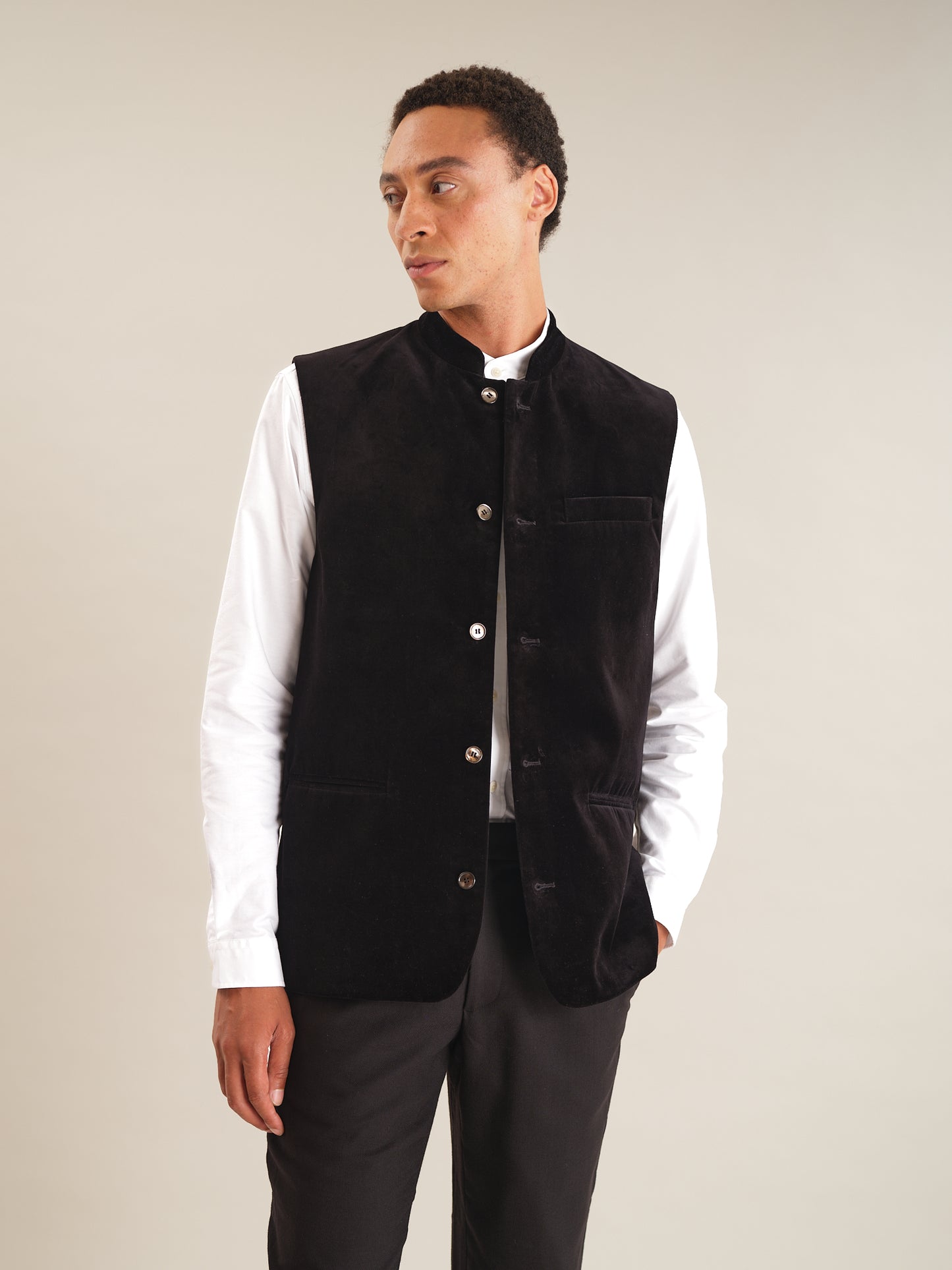 Jet Black Velvet Nehru Waistcoat, Nehru Waistcoat - SIRPLUS
