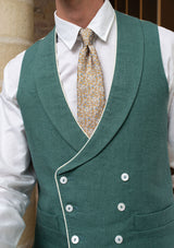Teal Shawl Lapel Double Breasted Waistcoat, Double Breasted Waistcoats - SIRPLUS