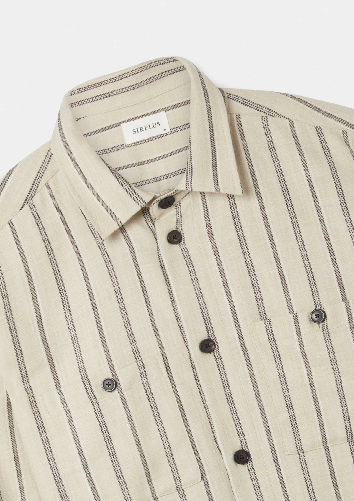 Cream Hickory Stripe Cotton Work Shirt, Overshirt - SIRPLUS