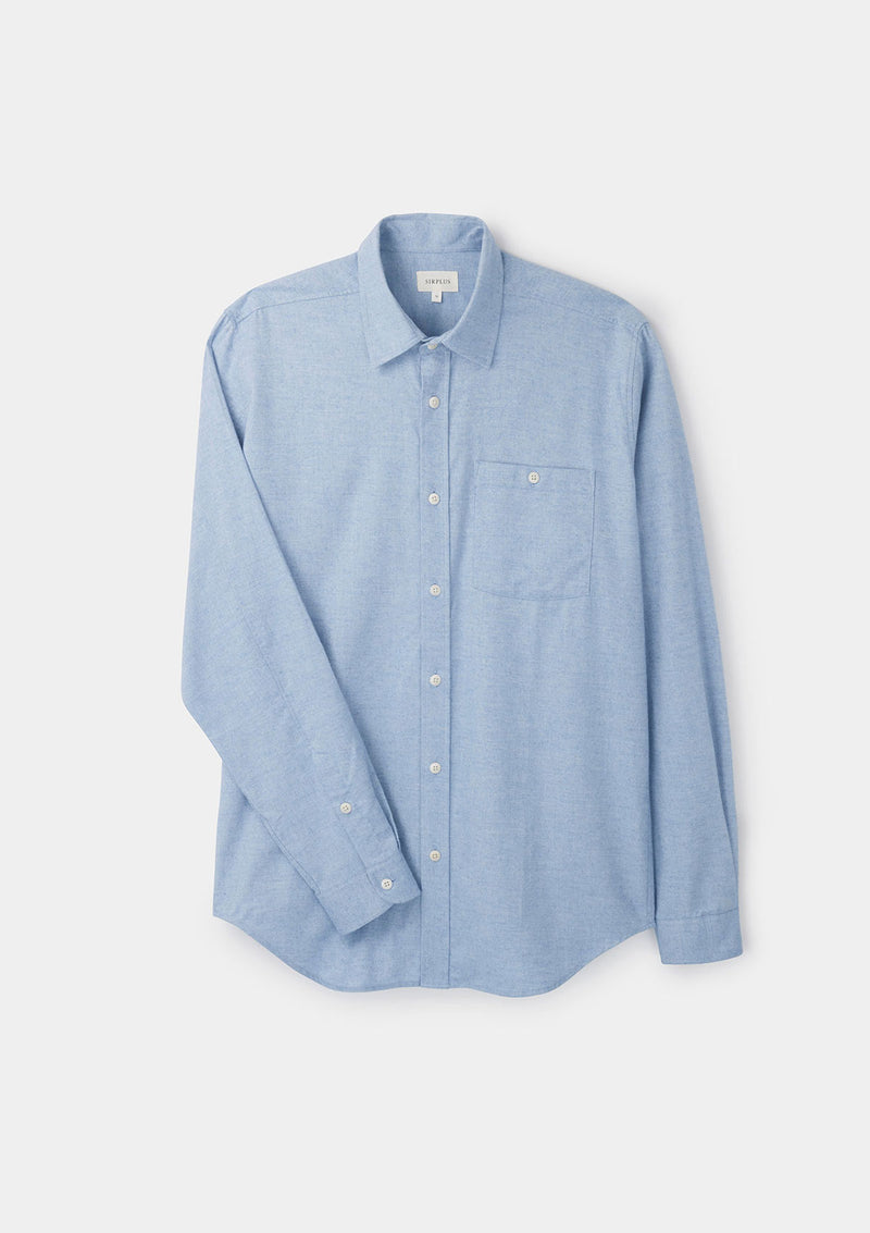 Blue Cotton Cashmere Shirt, Collar Shirt - SIRPLUS