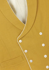 Mustard Shawl Lapel Double Breasted Waistcoat, Double Breasted Waistcoats - SIRPLUS
