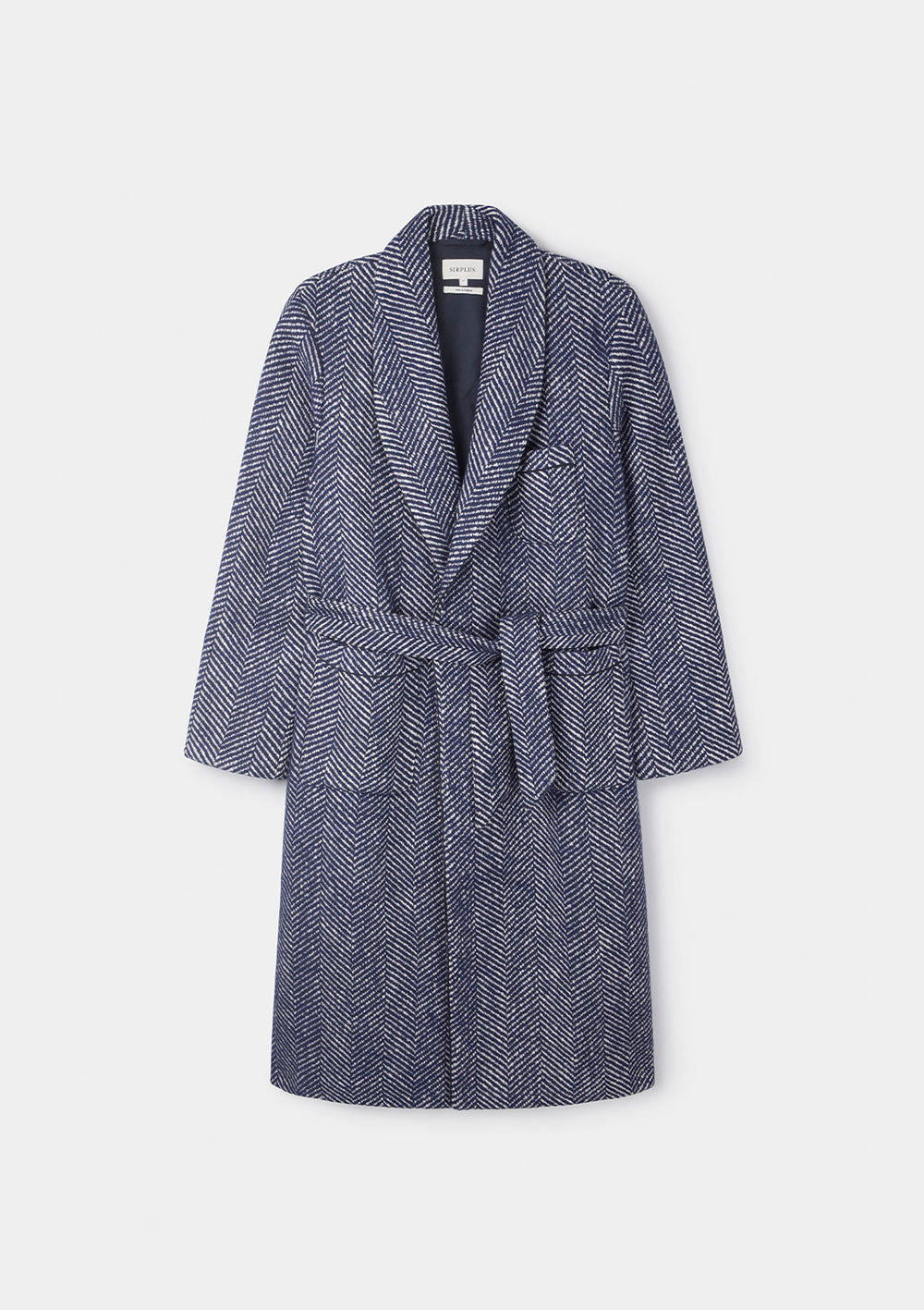 Navy & White Herringbone Wool Dressing Gown SIRPLUS