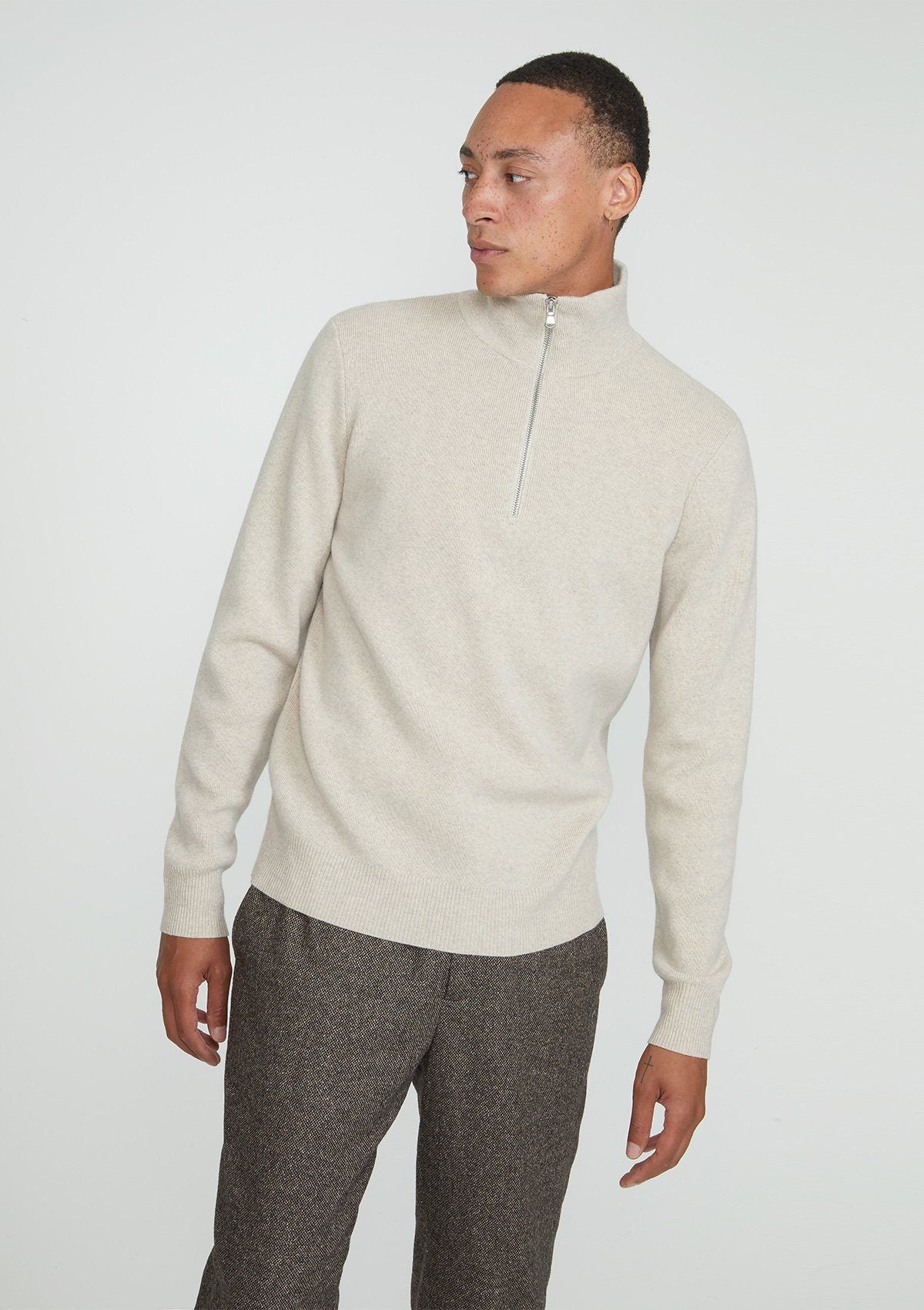 Oatmeal Merino Half Zip Jumper, Knitwear - SIRPLUS