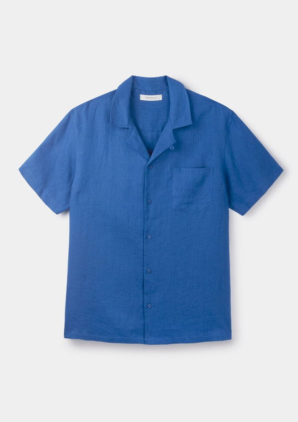 Cobalt Blue Linen Cuban Shirt, Cuban Shirt - SIRPLUS