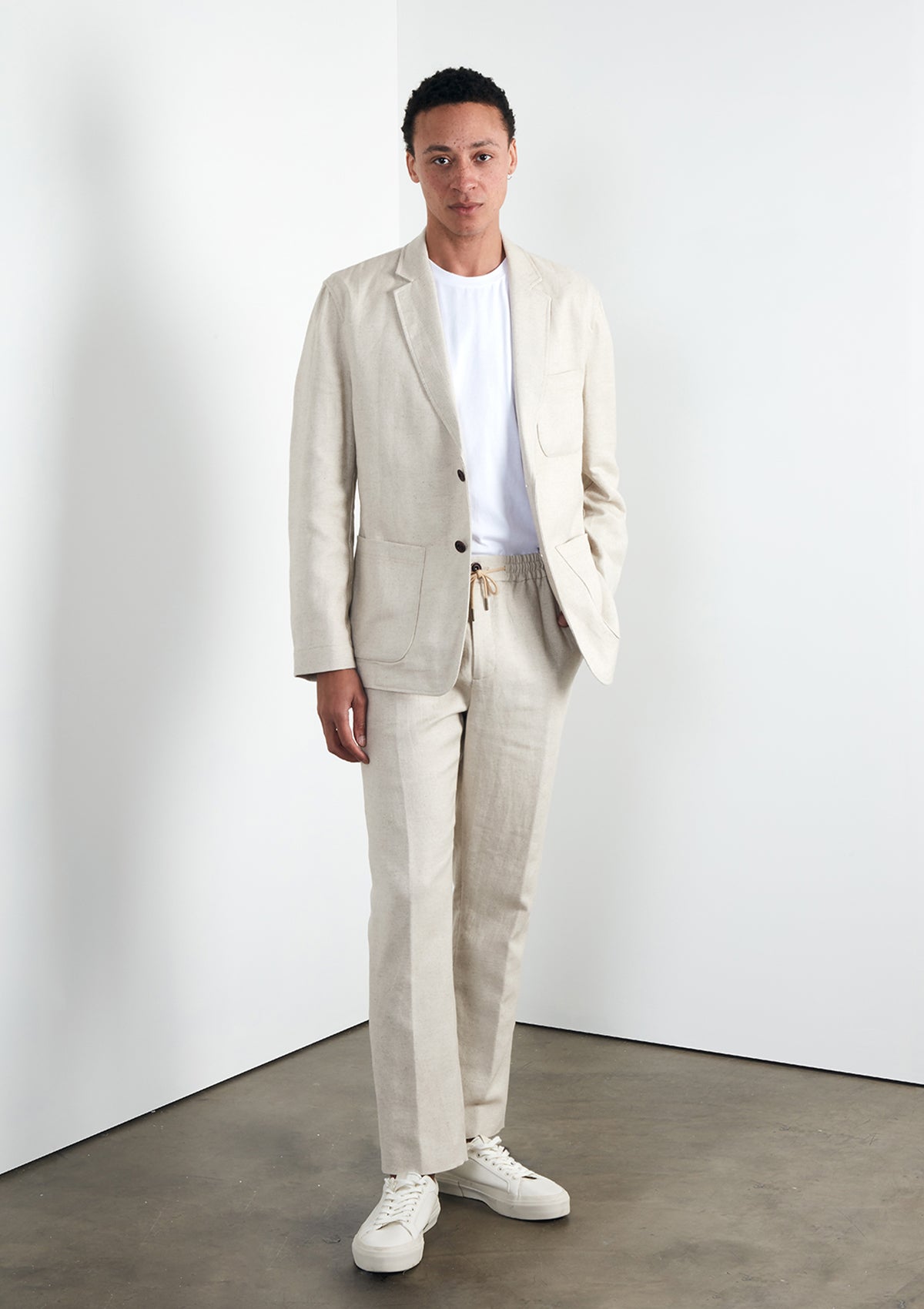 Sand Cotton Linen Drawstring Trousers, Casual Trousers - SIRPLUS