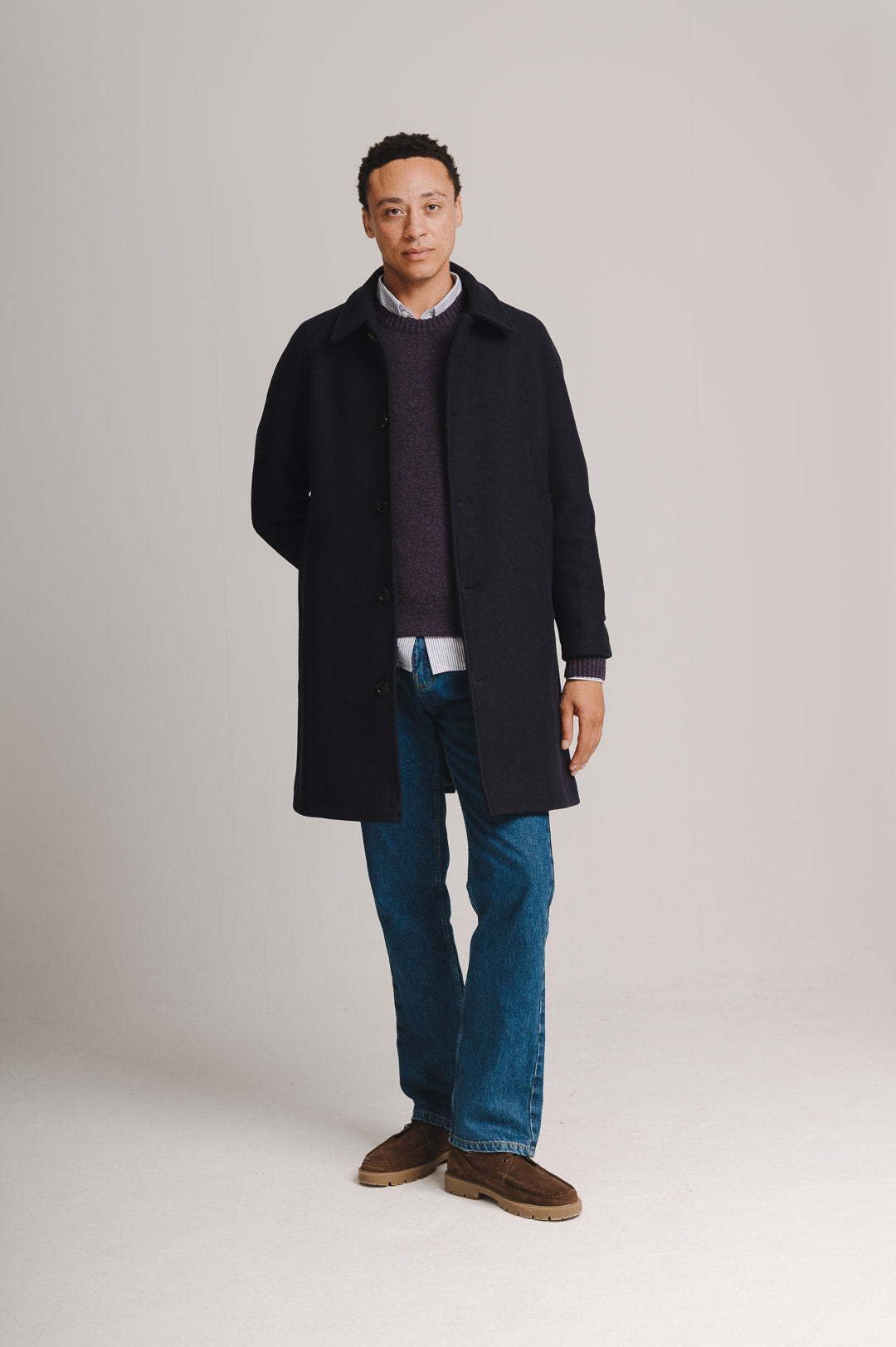 Ink Navy Wool Raglan Overcoat