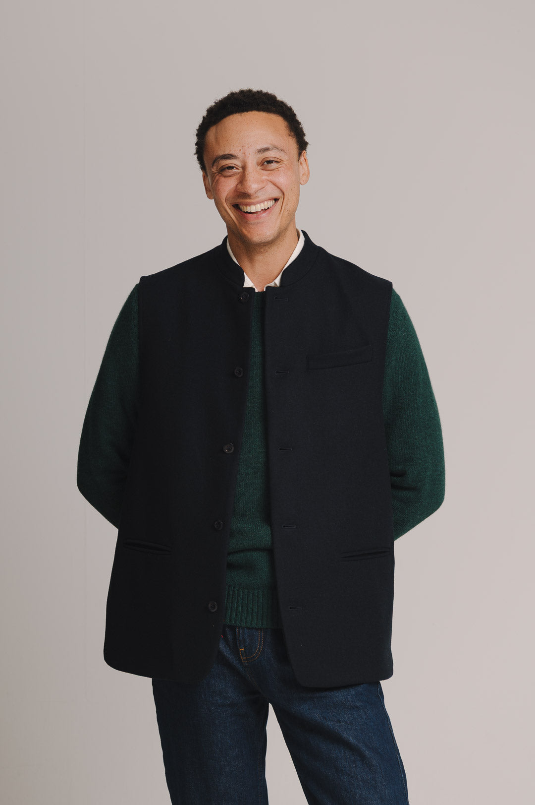 Navy Cashmere Nehru Waistcoat