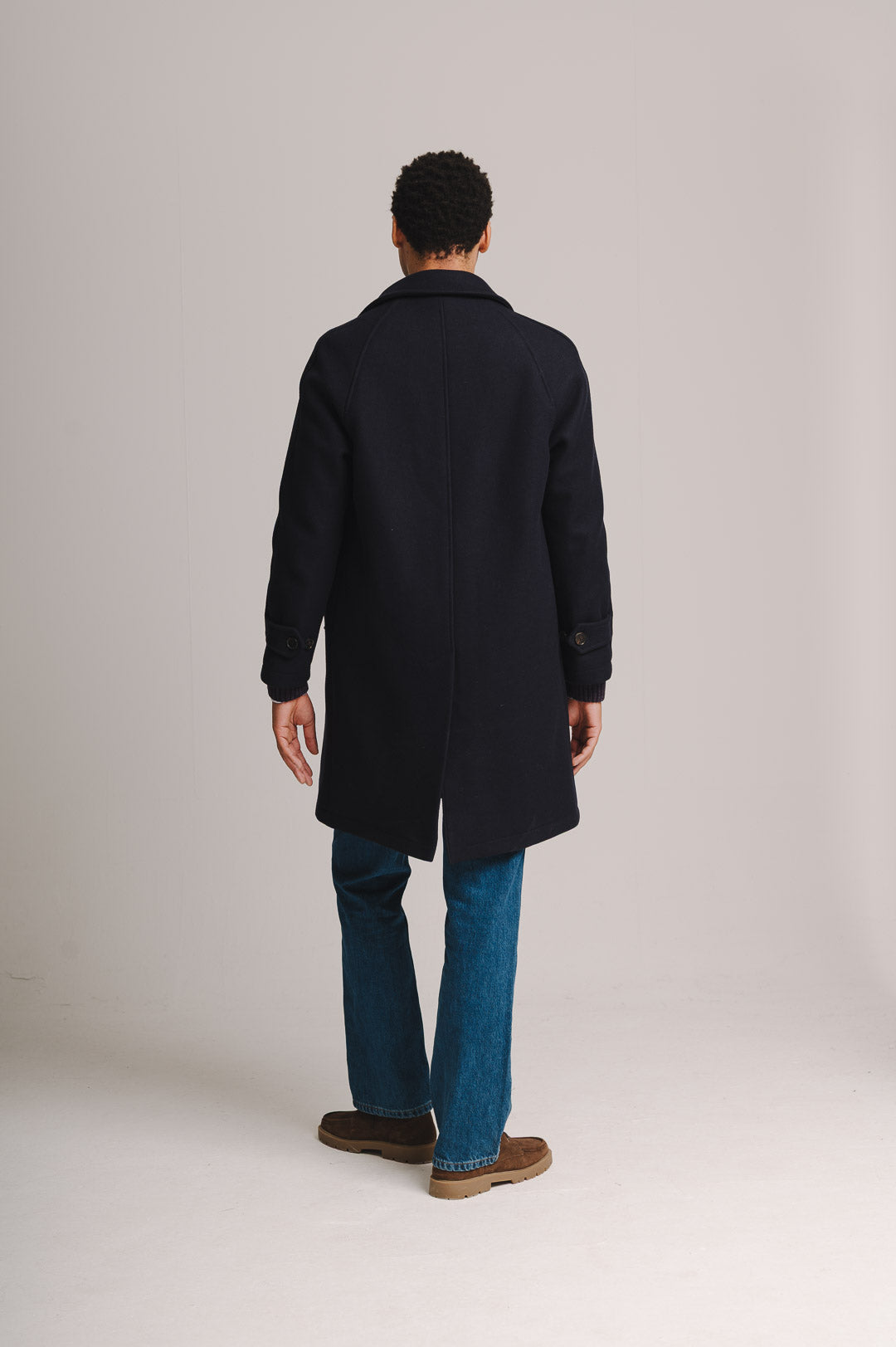 Ink Navy Wool Raglan Overcoat