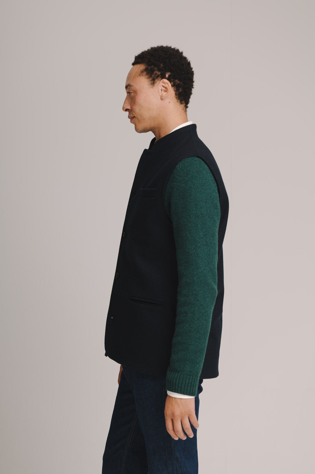 Navy Cashmere Nehru Waistcoat