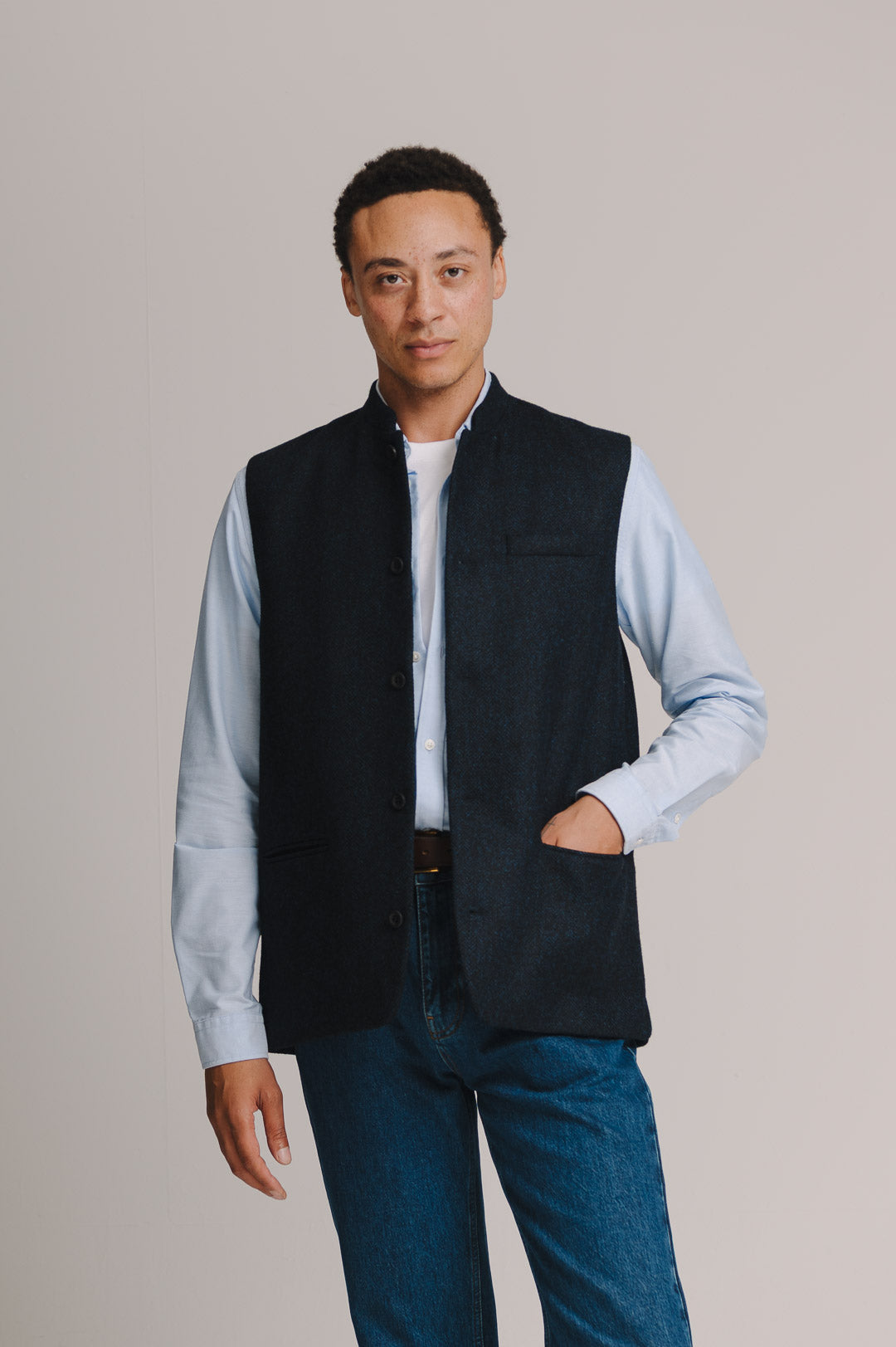 Midnight Herringbone Nehru Waistcoat