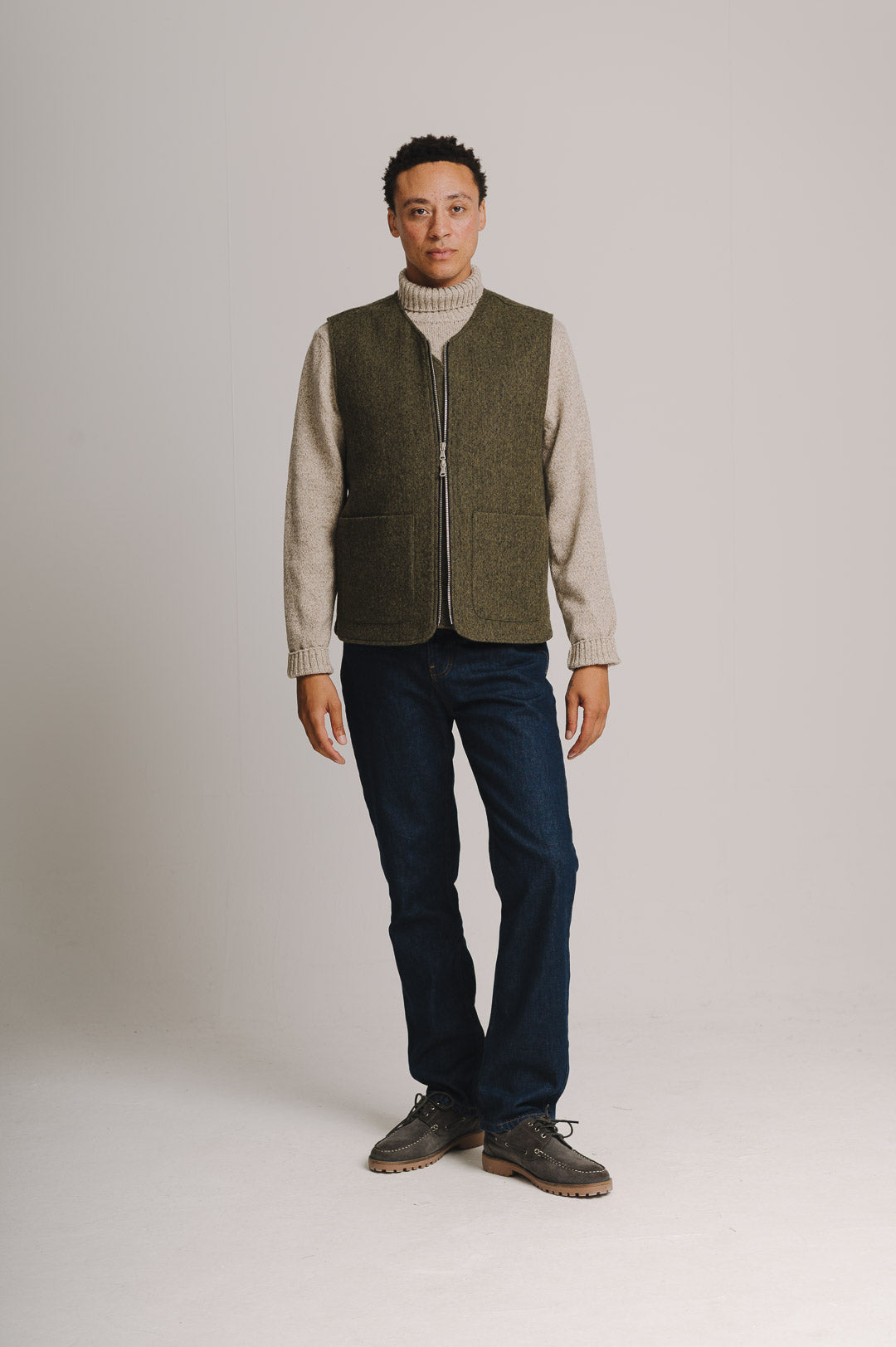 Green Brushed Herringbone Wool Gilet