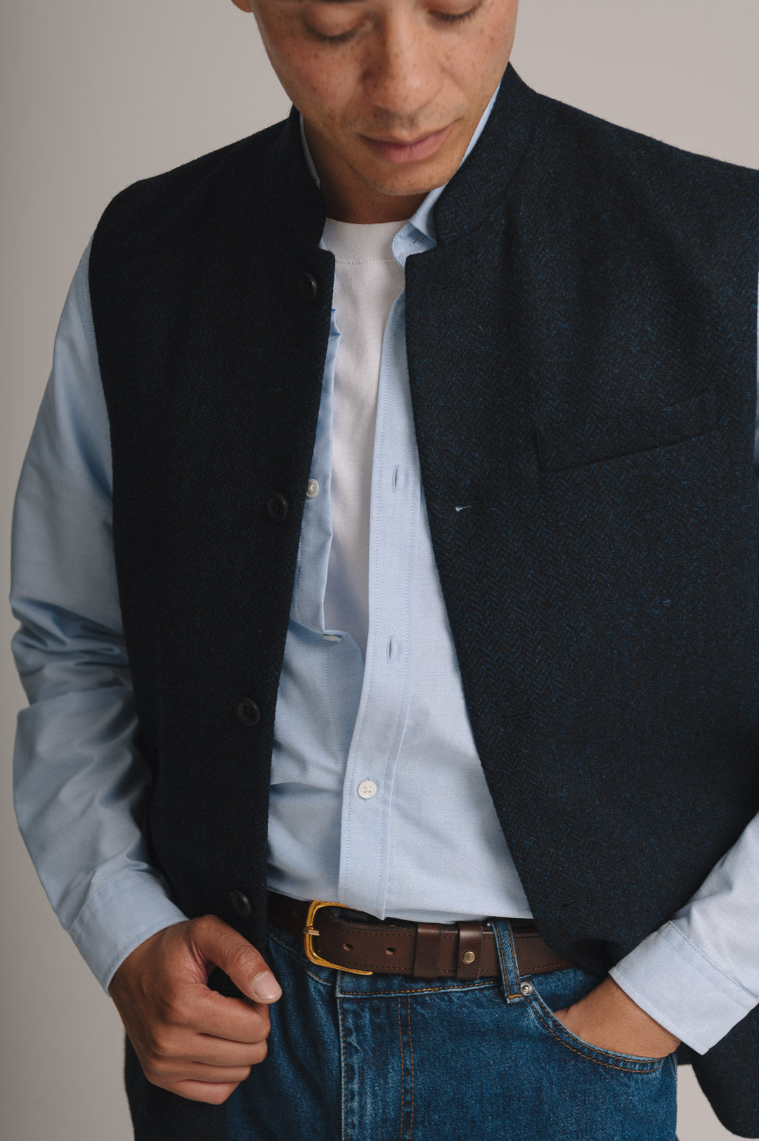 Midnight Herringbone Nehru Waistcoat